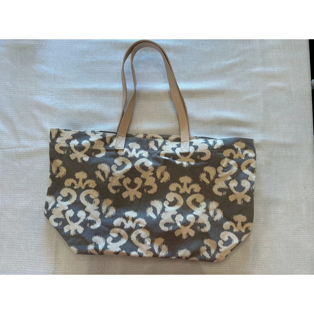 Medium Graphic Canvas Tote Bag‎ with Leather Handles and Zipper Close No Brand